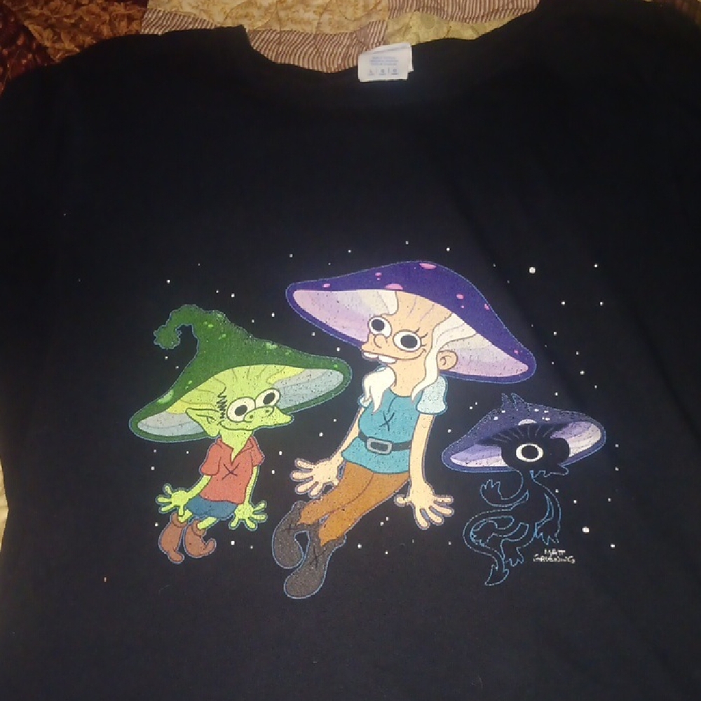 Black T-Shirt with Cartoon Characters